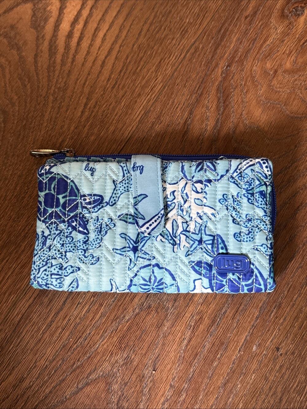Lug Tandem Snap RFID Wallet Sealife Blue Sea Turtles Ocean Starfish Travel Beach